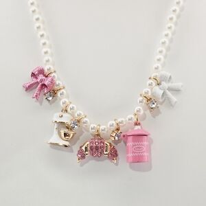 Betsey Johnson Necklace Baking Charms Faux Pearl Necklace Valentine's Day Gift
